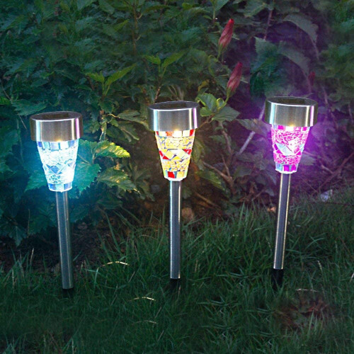 6 PACK SOLAR POWERED MOSAIC STAKE LIGHTS GARDEN BORDER LANTERNS 2