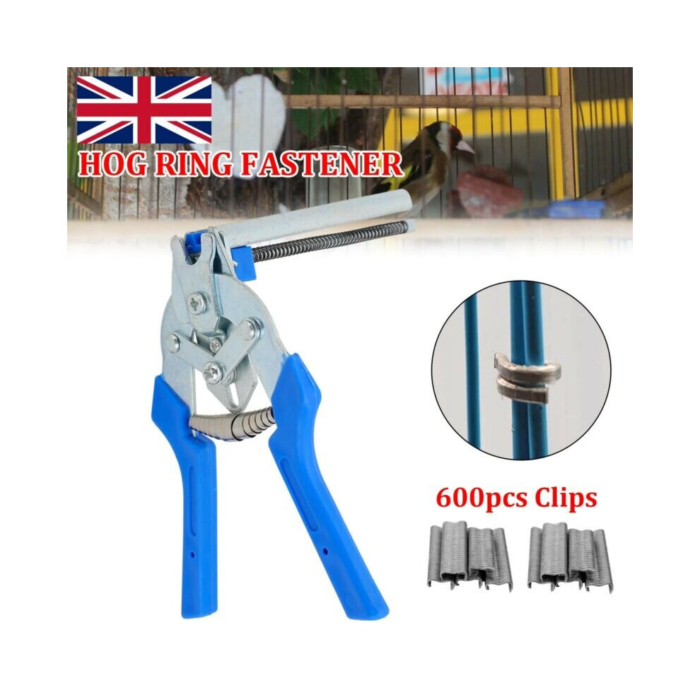 Hog Ring Plier Tool 600Pcs M Clips Staple Mesh Cage Wire Fence Clamp 711005745079