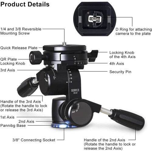 Sirui AM-01F four-way tilt head with panoramic rotation and safety lock ...