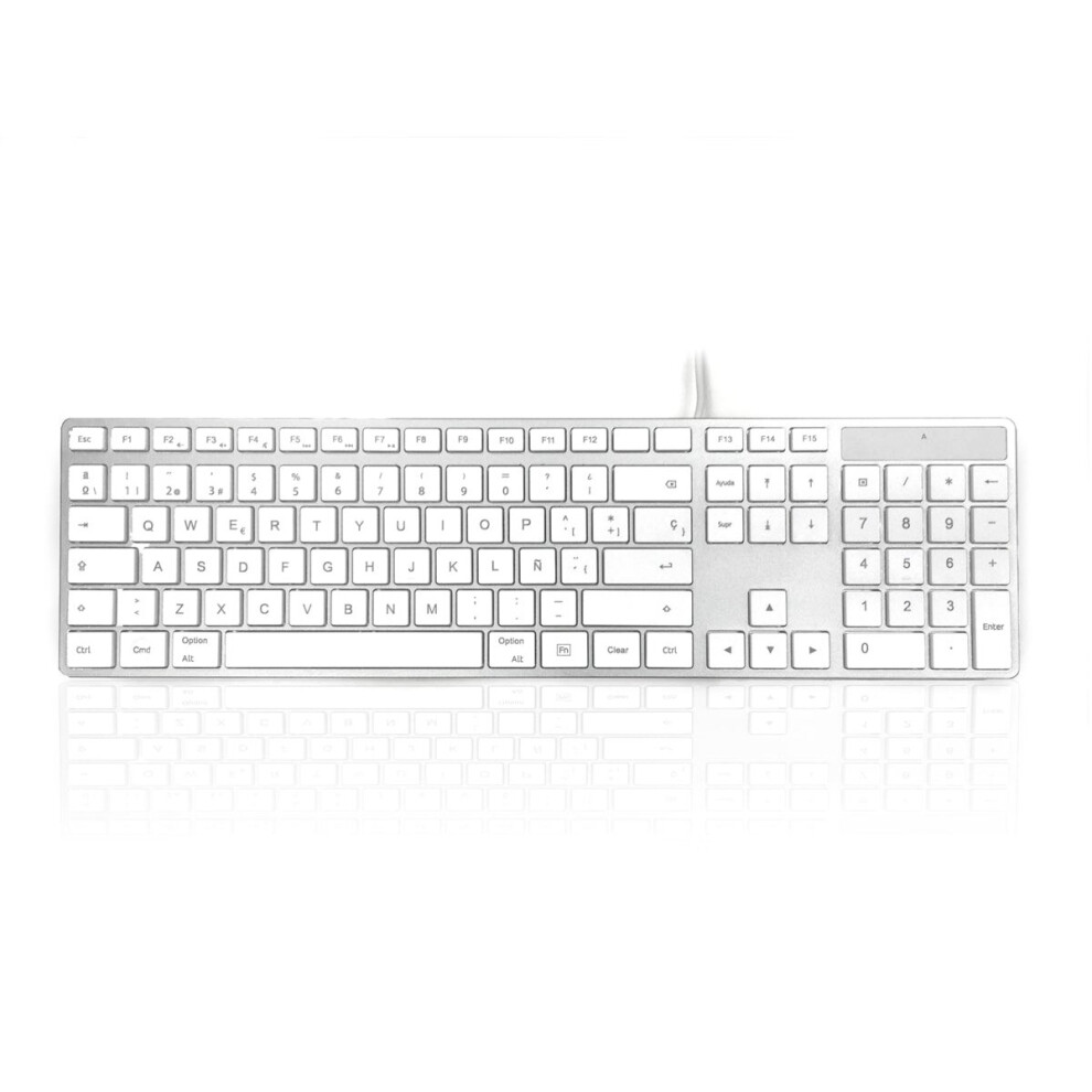 Accuratus 301 Mac - Usb Wired Full Size Apple Mac Multimedia Keyboard With White Square Tactile Keys And Silver Case - Spanish Keyboard Layout White,Silver 5060055467468