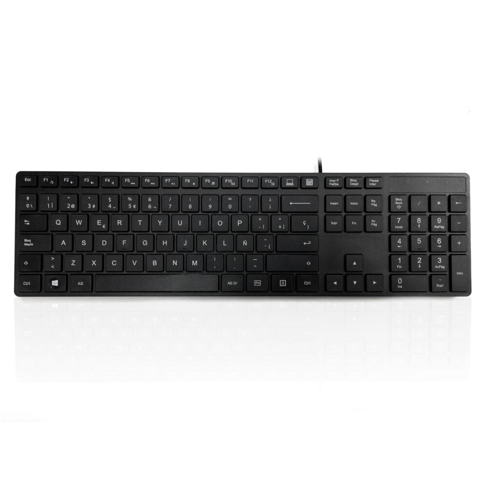 Accuratus 301 - Usb Full Size Super Slim Multimedia Keyboard With Square Modern Keys In - Spanish Layout Black 5060055467819