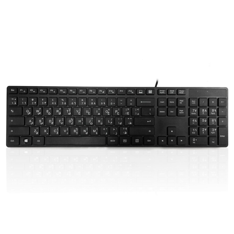 Accuratus 301 - Usb Full Size Super Slim Multimedia Keyboard With Square Modern Keys In - Arabic Layout Black 5060055467826