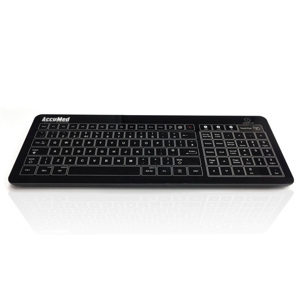 Accuratus Accumed Glass - Easy Clean Tempered Glass, Wired & Wireless Clinical / Medical Touchpad Keyboard - Black 5060756090897