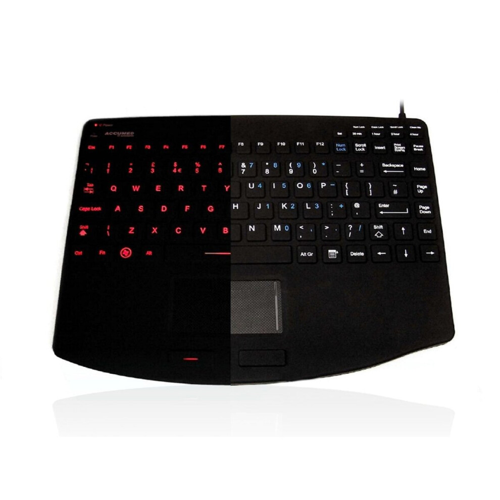 Accuratus Accumed 540 V2 Backlit - Usb Mini Sealed Ip67, Led Backlit Antibacterial Clinical / Medical Keyboard With Large Touchpad Red 5060055464832