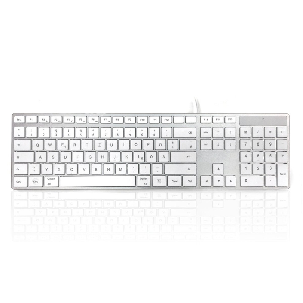 Accuratus 301 Mac - Usb Wired Full Size Apple Mac Multimedia Keyboard With White Square Tactile Keys And Silver Case - German Keyboard Layout White,Silver 5060055467475