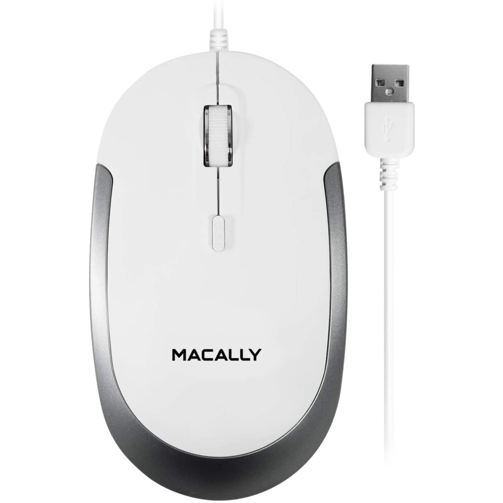 Macally Dynamouse-W Usb Optical Silent Click Mouse With 2 Buttons, Scrollwheel And Dpi Button For Mac And Pc, & White/Silver 8717278769592