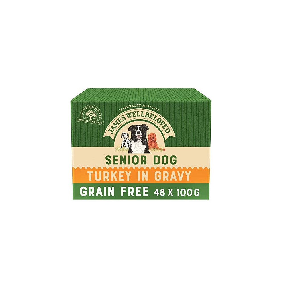 Photos - Dog Food James Wellbeloved Senior Dog Wet Food Pouches, Grain Free Turkey in Gravy 48 x 100g 