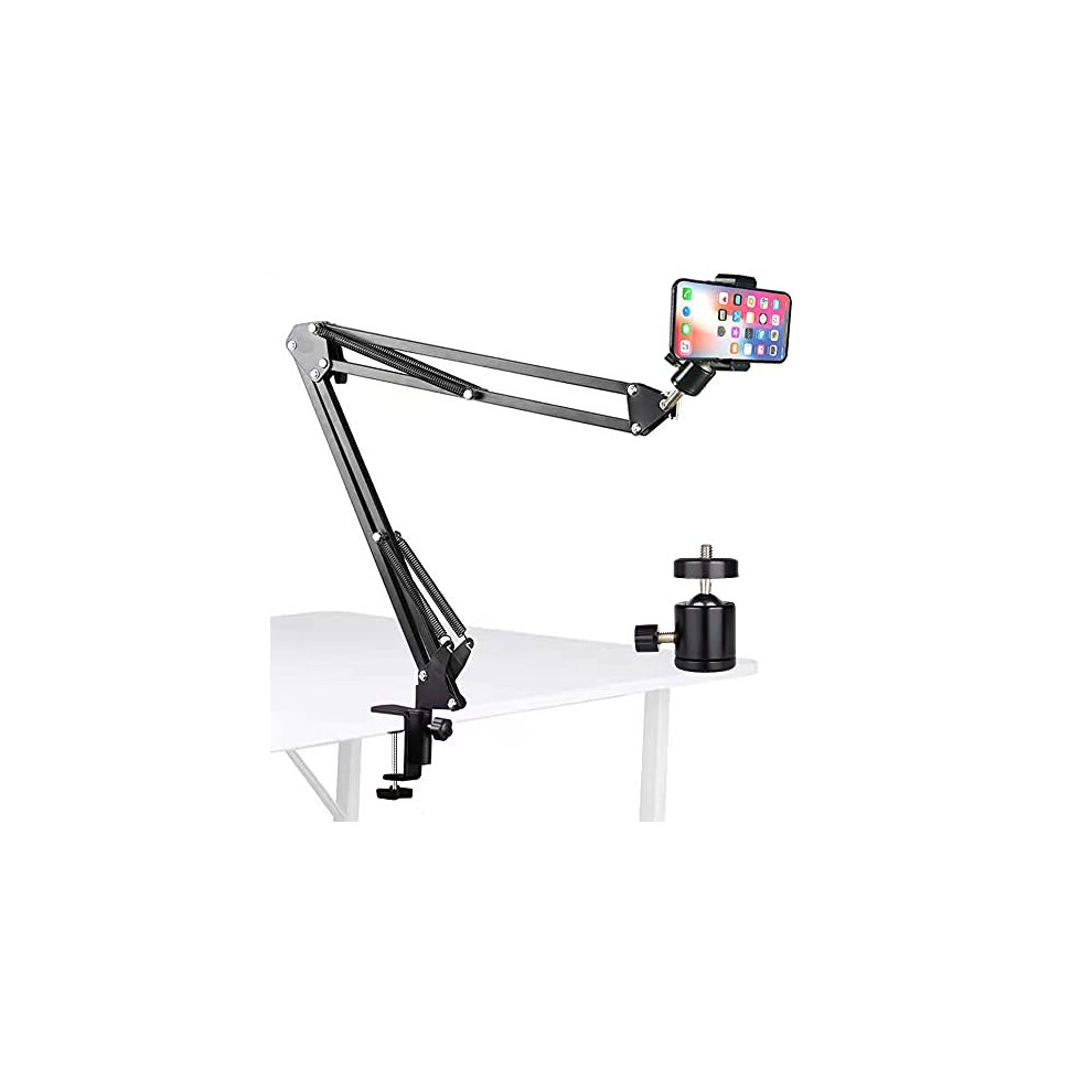 Overhead Tripod Mount Articulating Arm,Cell Phone Holder, Video Webcam Stand Lazy Desk Arm Clamp Table Desktop Suspension Scissor Arm Stand Acces