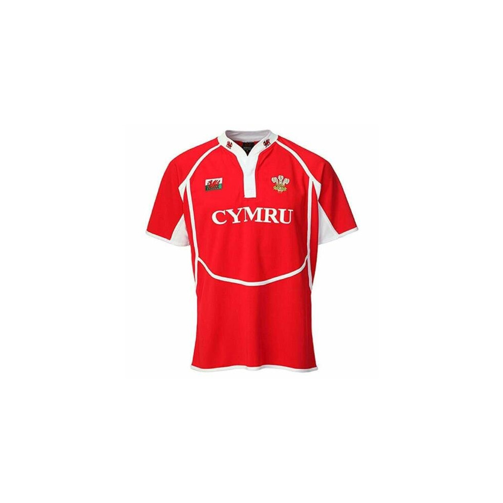 Gimbles® (, L) New Men's 'New Cooldry' Wales Welsh Feathers/Dragon Colla Rugby T Shirt Red