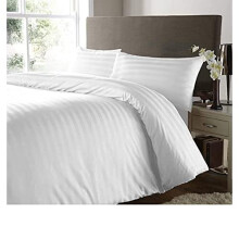 Rayyan Linen Satin Stripes Duvet Cover Set Satin 100% Egyptian Cotton 400 Thread Count Luxury Hotel Quality with Pillowcases (White, King)