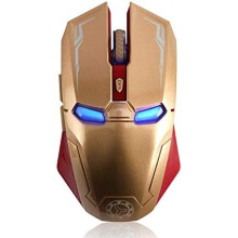 Wireless Gaming Mouse, Six-Button Silent Iron Man Mouse 2.4G with USB Nano Receiver for Desktop/Laptop/PC 3 DPI Adjustment Levels (Gold)