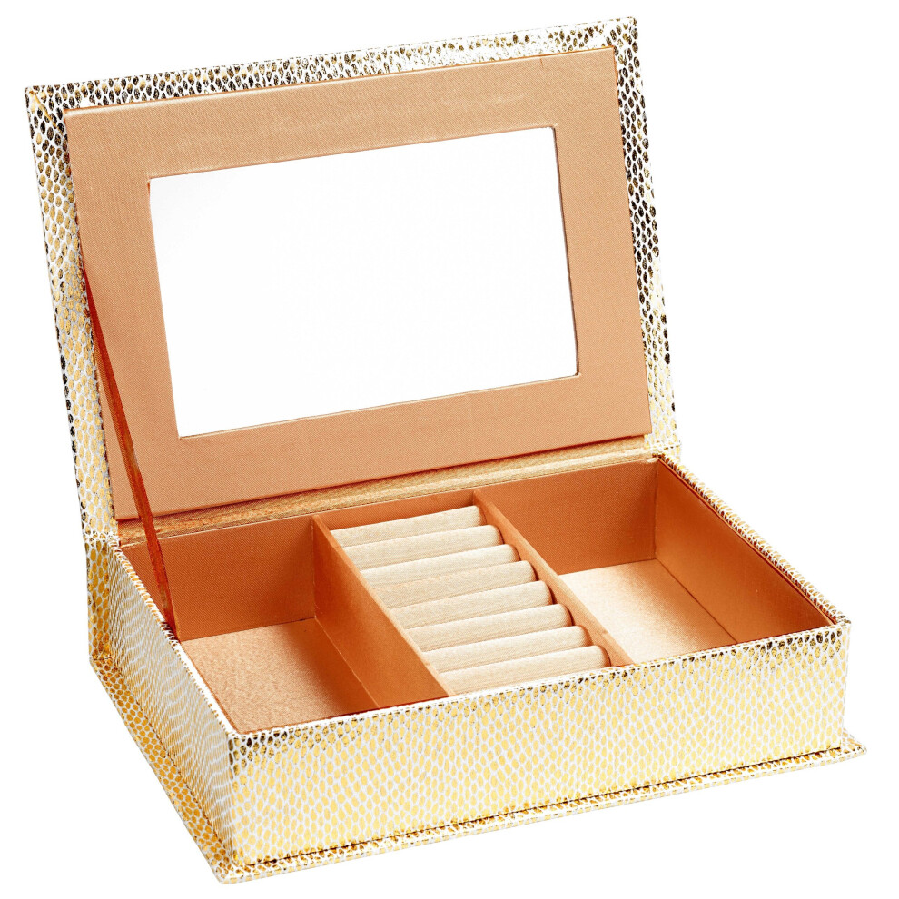 (Gold Snake Skin Design) Jewellery Display Travel Case Organiser + Mirror