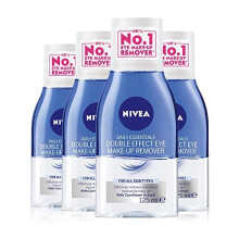NIVEA Double Effective Eye Make-up Remover Pack of 4 (4 x 125ml) Powerful Face Cleanser Removes Waterproof Mascara, Double Action Face Wash, Eye