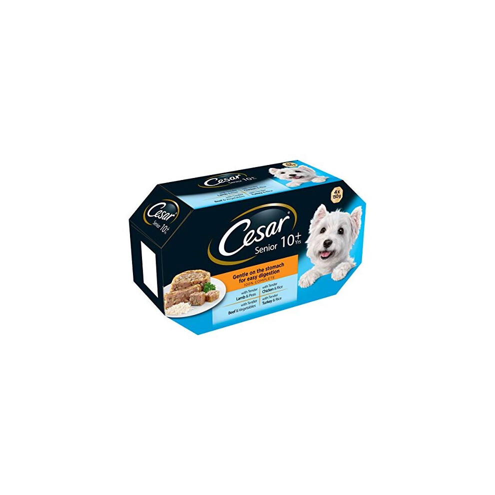 Cesar 10+ Wet Dog Food for Senior Dogs, Meaty Selection in Jelly, 4 x 150 g, 4 Trays