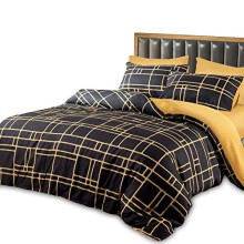 Pamposh Double Duvet Set Black & Gold Doublesided Bedding Set 3 PCS With Pillowcases Ultra Soft Anti Allergic Non Iron Luxury Microfiber (Bl