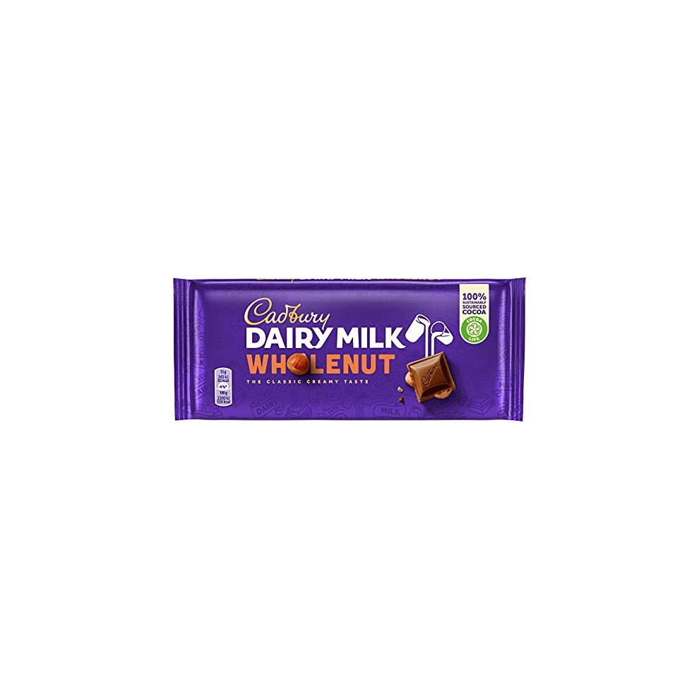Cadbury Dairy Milk Whole Nut Chocolate Bar, 120G