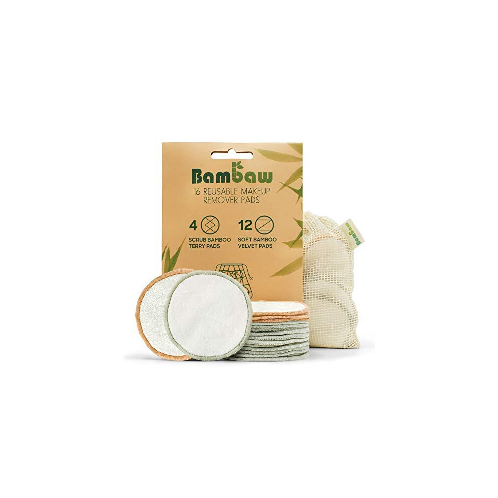 Bambaw Reusable Make Up Pads | 16 Bamboo Pads With Laundry Bag | Eco-Friendly Cotton Pads | Cleansing Pads | Reusable Cotton Pads For Eyes And Face | Ze
