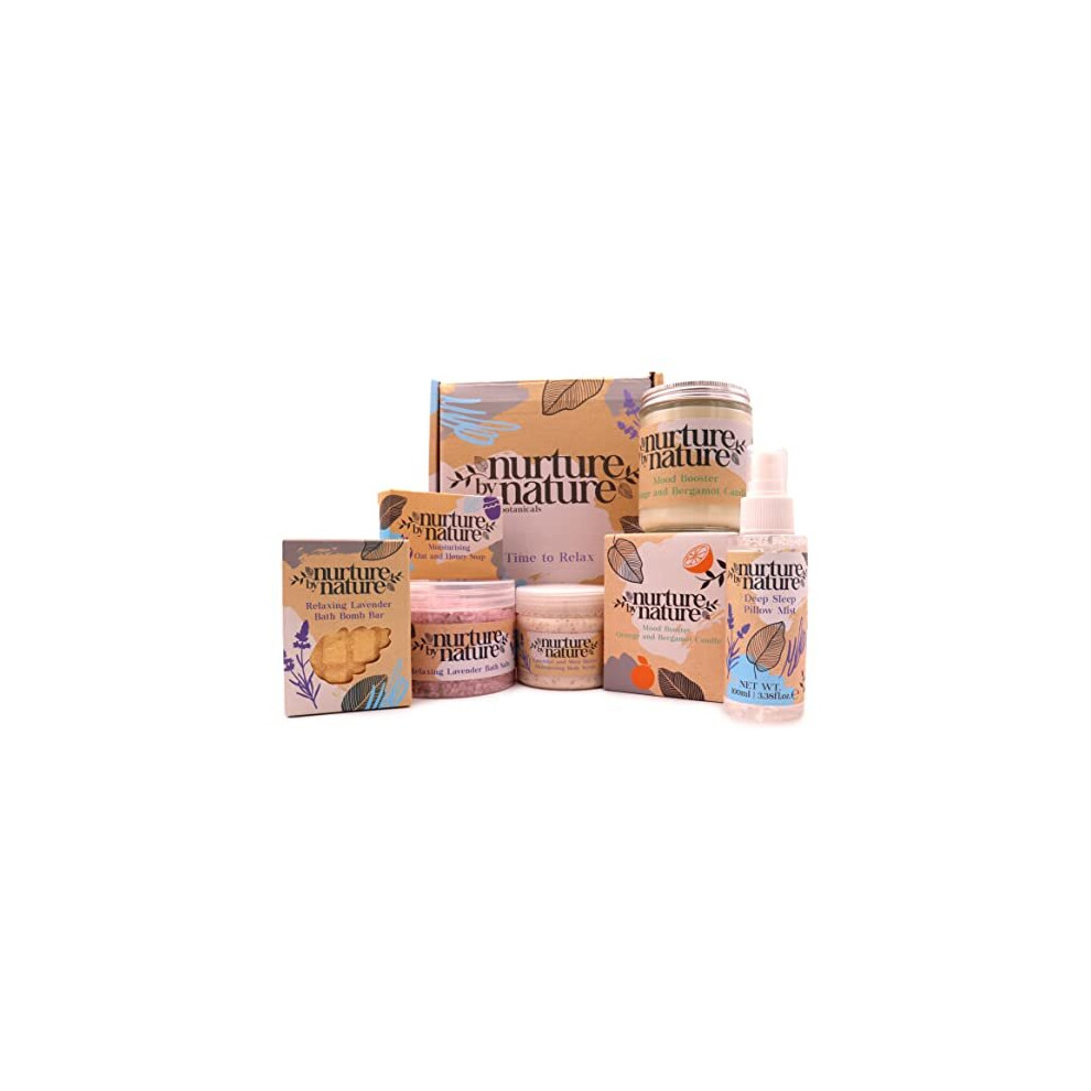 Nurture By Nature Botanicals Lavender Relax & Calm | Pamper Spa Gift Set For Women By Nurture By Nature | Essential Oils, Bath Salts, Aromatherapy, Soap, Bath Bombs, Candle