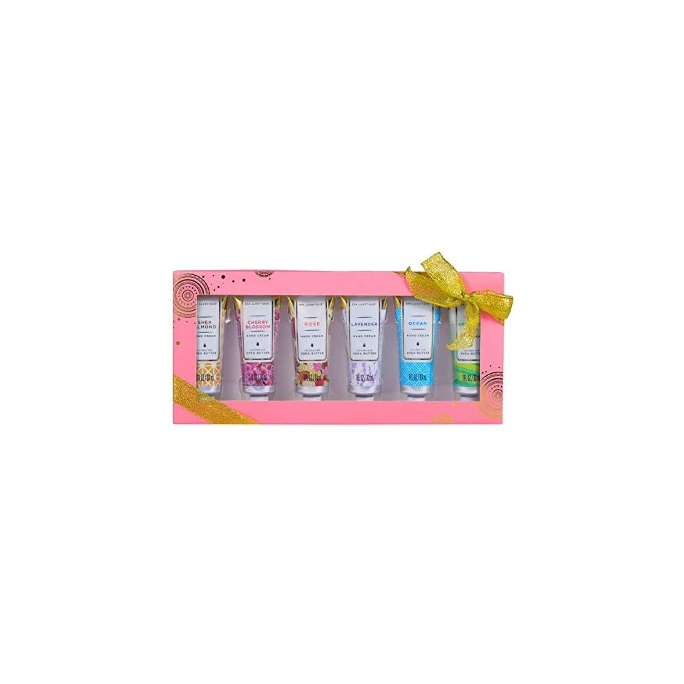 Hand Cream Set - Spa Luxetique Hand Cream Gift Set - 6x30ml Shea Butter Hand Moisturiser, Mini Hand Cream for Very Dry Hands with Vitamin E, Natu
