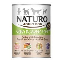 Naturo - Grain & Glutem Free Adult Dog Food with Turkey, Cranberries, Broccoli and Carrots in Herbal Sauce - Pack of 12 x 390g - Total 4680g