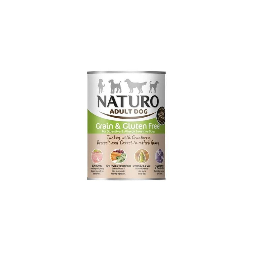 Naturo - & Glutem Free Adult Dog Food With Turkey, Cranberries, Broccoli And Carrots In Herbal Sauce - Pack Of 12 X 390G - Total 4680G Grain
