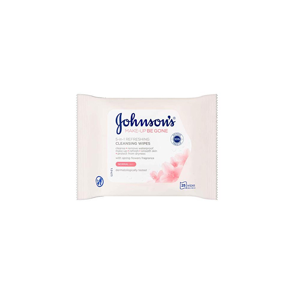 JOHNSON'S Face Care Makeup Be Gone Refreshing Wipes, Pack of 25