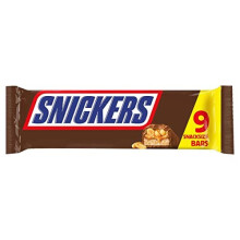 Snickers 9 Bars Pack 9x35.5, 319.5g, Jam-packed with milk chocolate with soft nougat and caramel centre with fresh roasted peanuts