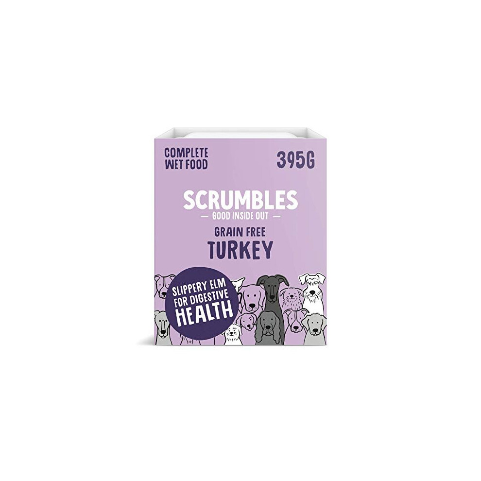 Scrumbles Natural Wet Dog Food, Grain Free Recipe With 70% Turkey And Slippery Elm, 7X 395G