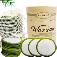 Waxzaa Reusable Makeup Remover Pads 23 Pack 100% Organic Cotton Pads with washable Laundry Bag & Round Box for Storage | Eco Friendly Bamboo Roun