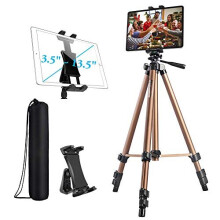 Ipad Tripod Stand Phone Tablet Tripod mount Holder 51 inch Adjustable Aluminum for iPad Pro 12.9 11 10.5, iPad Air Mini, Surface Galaxy Tab 3.5 t