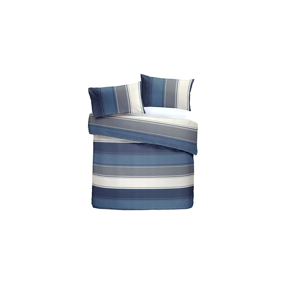 Fusion - Betley - Classic Wide Stripe Duvet Cover Set - Double Bed Size in Blue