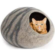 MEOWFIA Premium Felt Cat Bed Cave (Large) - Handmade 100% Merino Wool Bed for Cats and Kittens (Light Grey/Large) - Eco-Friendly Premium and