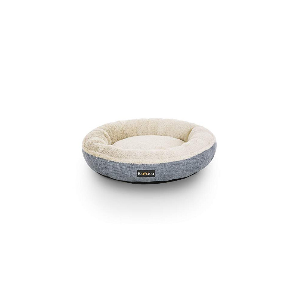 FEANDREA Dog Bed, Dog Sofa, Cat Bed, Donut Shape, Round, 55 cm Dia, Grey PGW55G