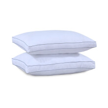 (40cm x 65cm x 8cm , 2 Pillow) 8cm Deep Box Pillows 100% Cotton Cover Hollowfibre Zip Closure Gusseted Pillows