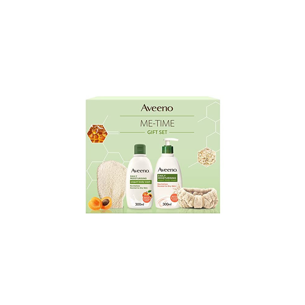 Aveeno Me-Time Gift Set, With Daily Moisturising Yogurt Body Wash Apricot & Honey 300 ml, Daily Moisturising Yogurt Body Cream Apricot and Honey
