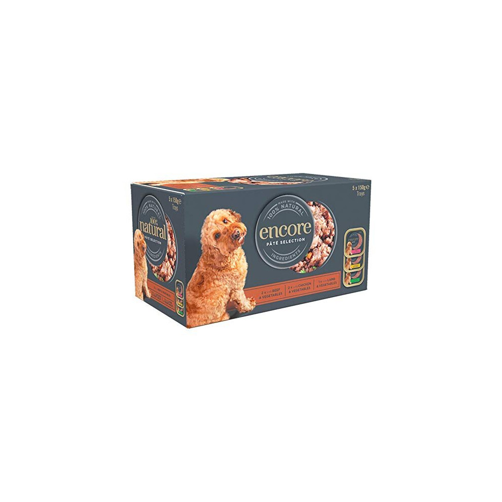Encore Complete Wet Dog Food, Pate Multipack Turkey, Lamb and Chicken in 150 g Trays (Pack of 5)
