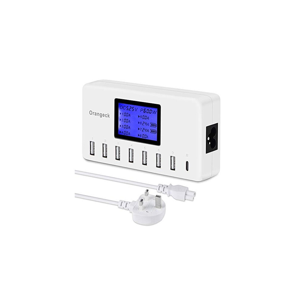 Orangeck Usb Charger, 60W 8-Port Desktop Charging Station, Multi-Port Usb Charger With Lcd Digital Display, Usb Wall Charger For Iphone Xs Xr Xs 741416686425
