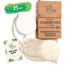 Reusable Make Up Remover Pads | 21 Pack | Skin Care Hacks E-Book | Large Bamboo Reusable Cotton Pads & Washable Bag | Makeup Remover Cleansing |