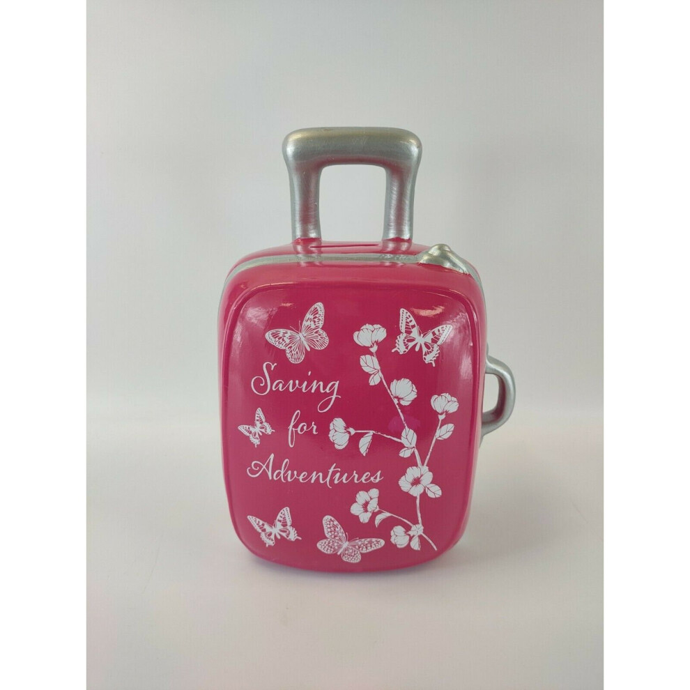 Holiday Fund Piggy Bank Large Money Saving Pink Butterfly Suitcase