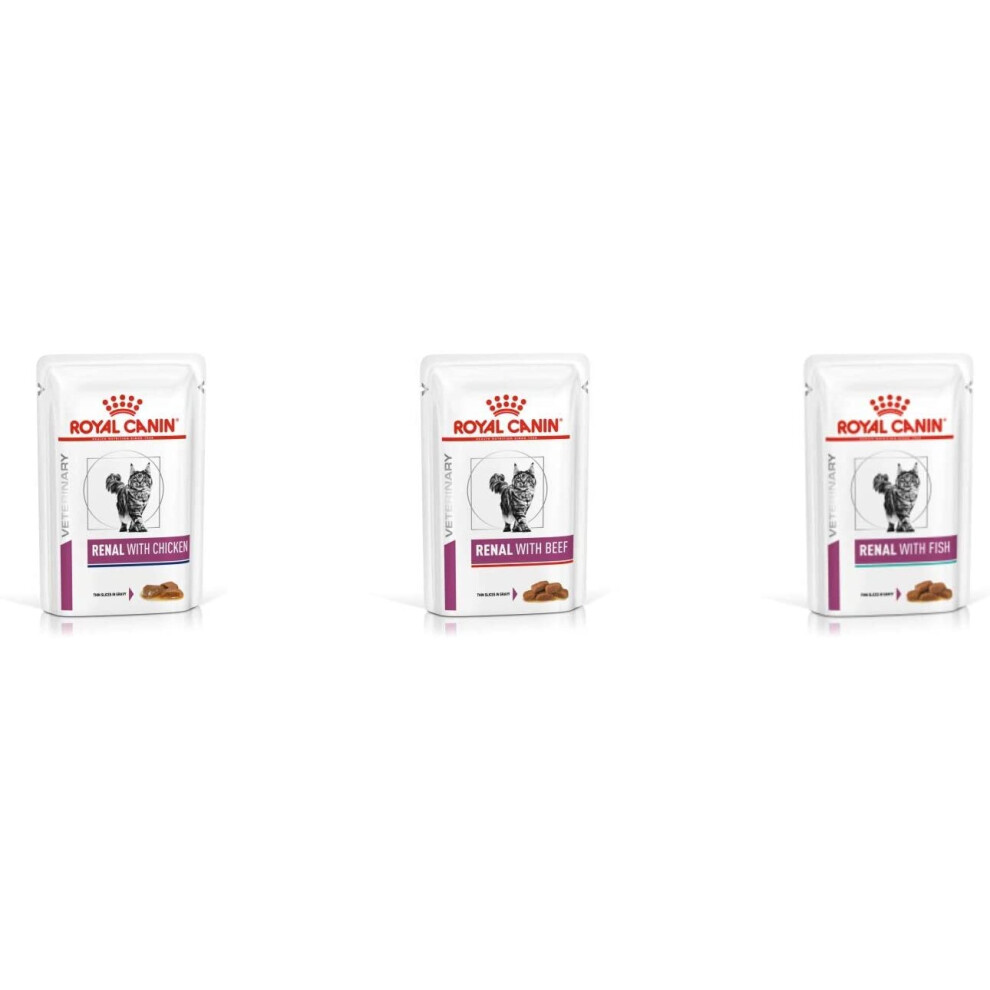 Royal Canin Renal Cat Food Wet Veterinary 3 Box of Chicken Beef Fish Feline Kidney Total of 36 x 85g