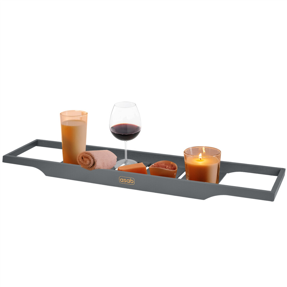 (Grey) ASAB Bamboo Wood Rack Tidy Tray Caddy Bathtube