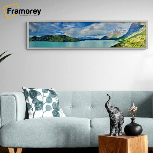 (Silver, 24x8 Inch) Panoramic Size Thin Matt Silver Picture Frame Wall Art Frames Flat Wooden Effect Poster Frame