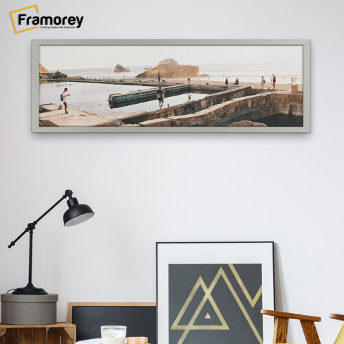 (Silver, 24x8 Inch) Panoramic Size Thin Matt Silver Picture Frame Wall Art Frames Flat Wooden Effect Poster Frame 1