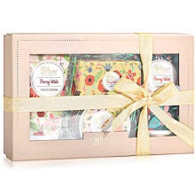 Skin Care Gift Set for Women - Peony Scent Gift Set, Birthday Gift Box Include Hand Cream, Foot Cream, Soap, Scented Candles. Gift Set for Her, 4