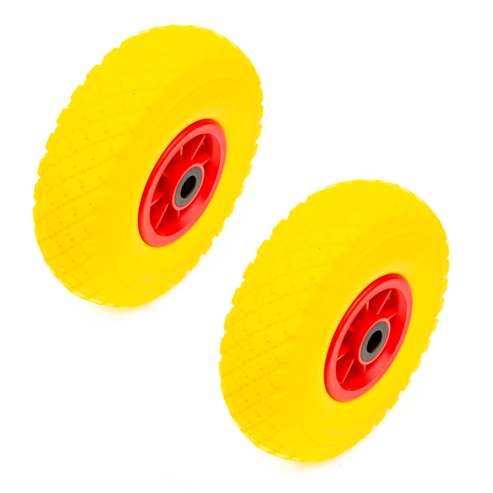 2X Wheel 10 Inch Pu Solid Puncture Proof Tyre 3.00-4 300X4 & Bearings Sack Truck 5056213576448