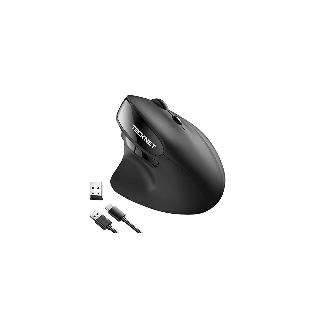 TECKNET Ergonomic Rechargeable Mouse, 2.4G Wireless Vertical Mouse with 5 Adjustable DPI (800/1200/1600/2000/2400) for Computer, Laptop, Black