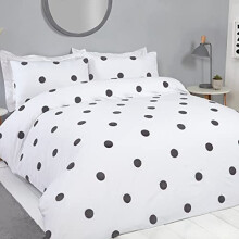 Sleepdown Tufted Polka Dots Circles White Charcoal Soft Cosy Easy Care Luxury Duvet Cover Quilt Bedding Set with Pillowcases - King (230cm x