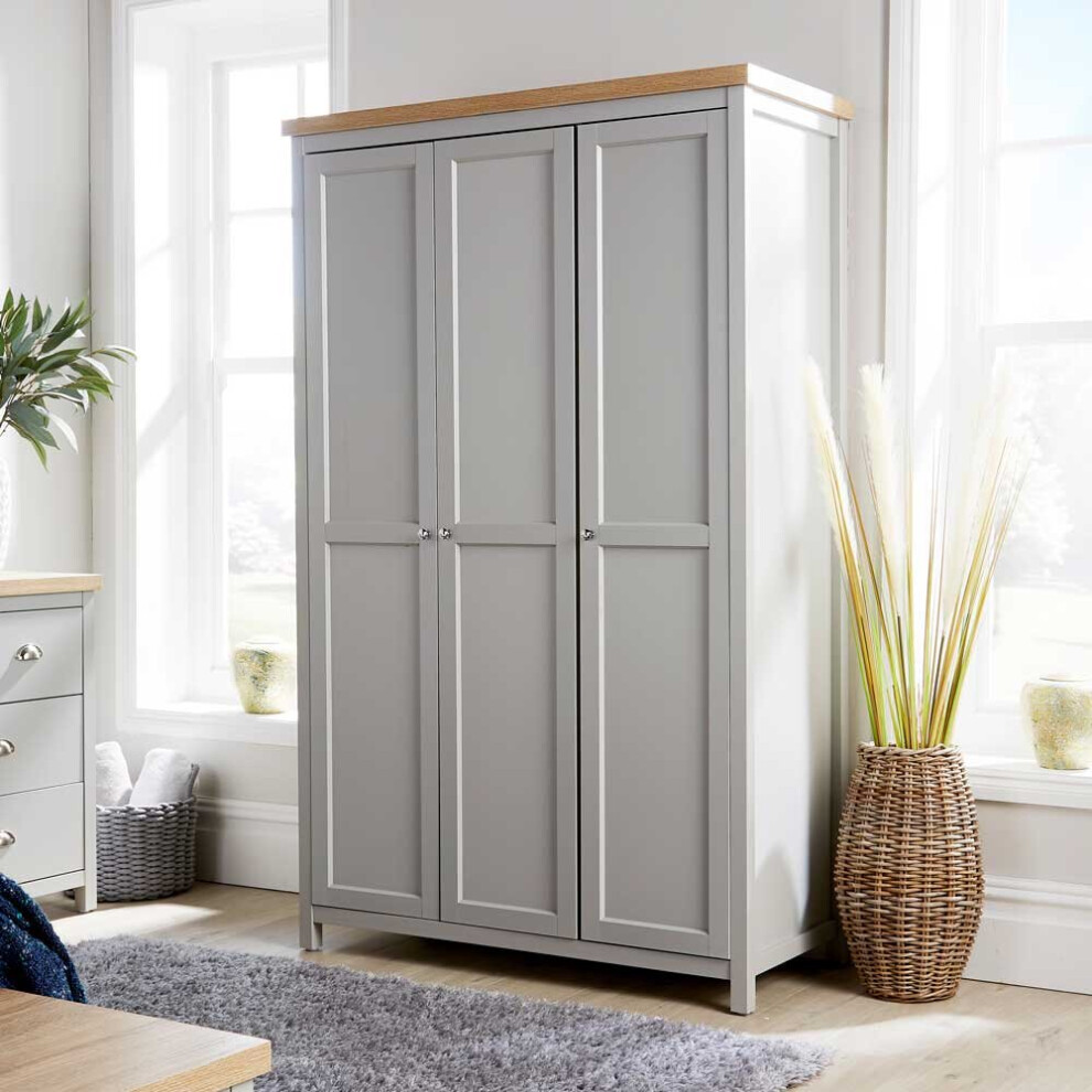 Wardrobe 3 Door Two Tone Wooden Hanging Rail Storage Shelves 36mm Top