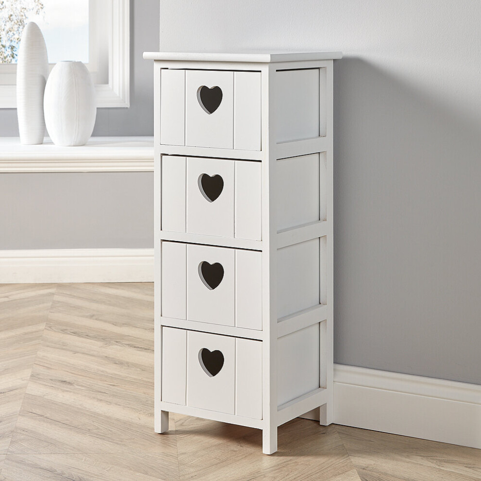 White Wooden 4 Drawer Chest Storage Unit Organiser Fully Assembled