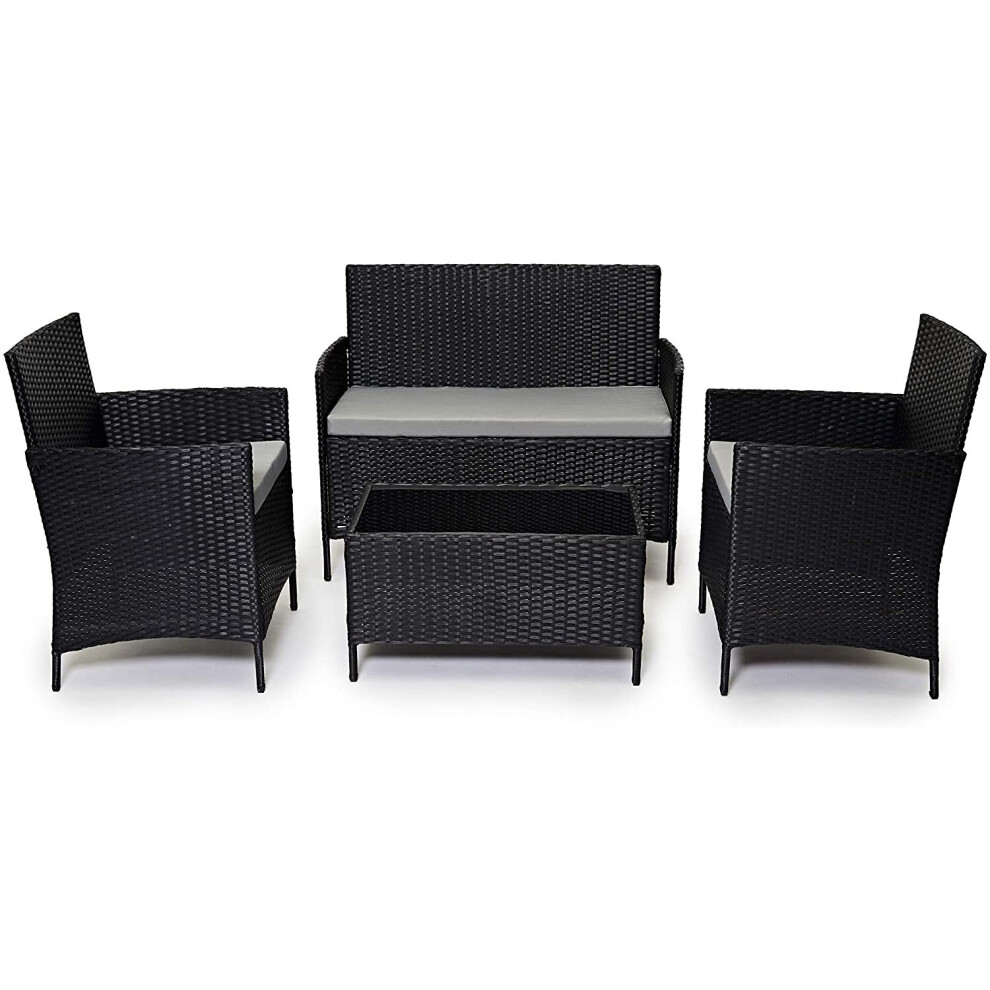 Evre (Black) Madrid Rattan Garden Furniture 4 Piece Set Black